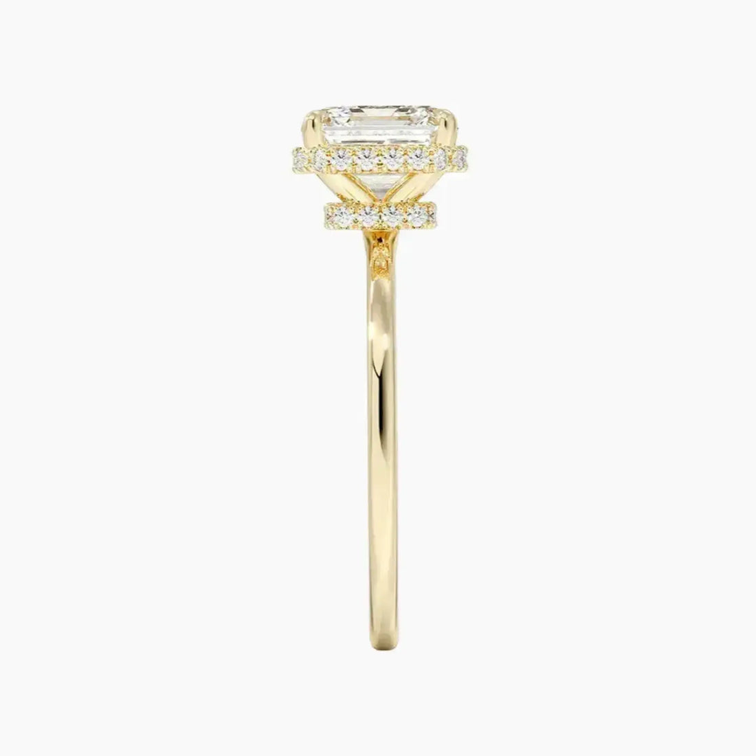Mirabel Asscher Hidden Halo 2 Carat Lab Grown Diamond Engagement Ring in 18K Yellow Gold