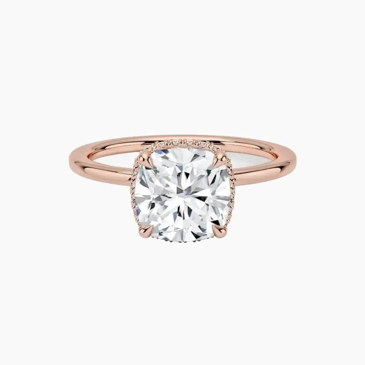 Mirabel Cushion Hidden Halo 3 Carat Lab Grown Diamond Engagement Ring in 14K Rose Gold