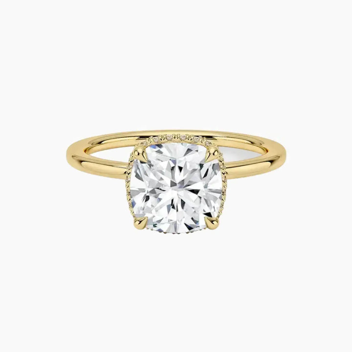 Mirabel Cushion Hidden Halo 1.5 Carat Lab Grown Diamond Engagement Ring in 18K Yellow Gold