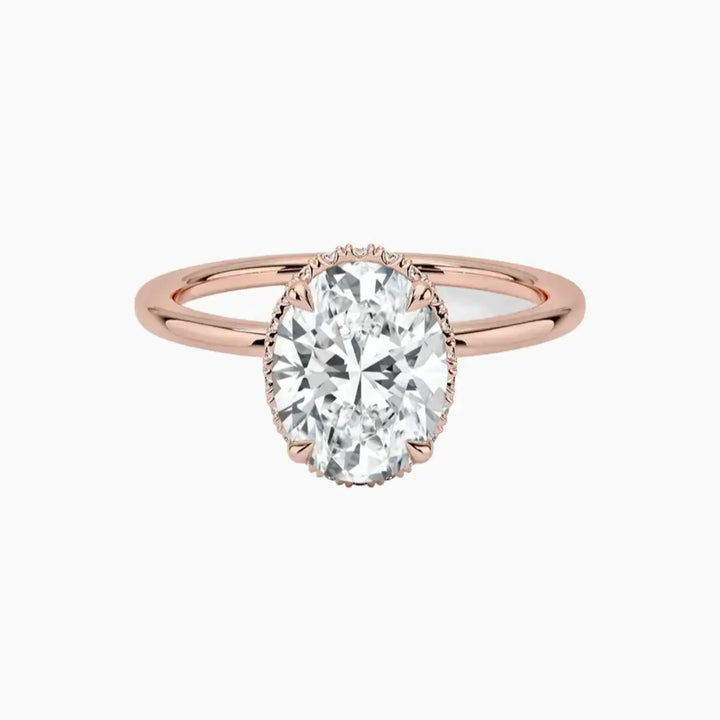 Mirabel Oval Hidden Halo 2.5 Carat Lab Grown Diamond Engagement Ring in 18K Rose Gold