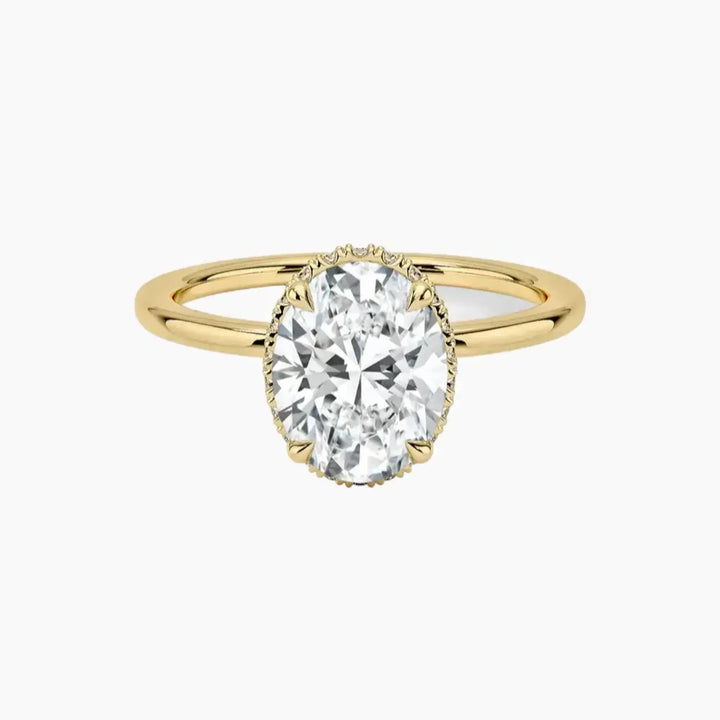 Mirabel Oval Hidden Halo 3 Carat Lab Grown Diamond Engagement Ring in 18K Yellow Gold