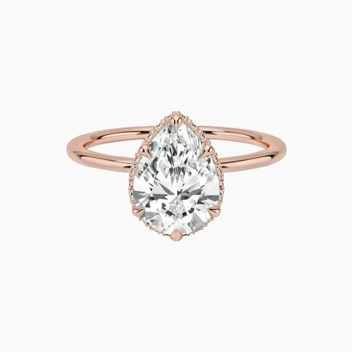 Mirabel Pear Hidden Halo 3 Carat Lab Grown Diamond Engagement Ring in 18K Rose Gold