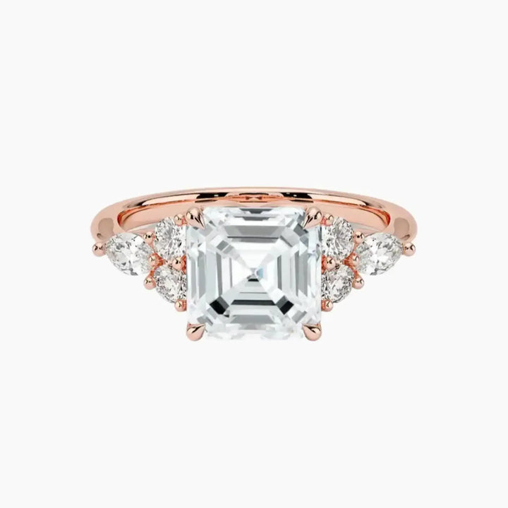 Ingrid Asscher Designer 3 Carat Lab Grown Diamond Engagement Ring in 14K Rose Gold