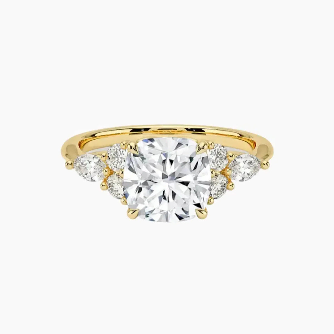 Ingrid Cushion Designer 3 Carat Lab Grown Diamond Engagement Ring in 18K Yellow Gold