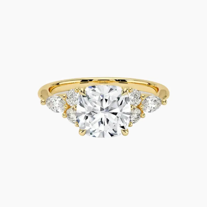 Ingrid Cushion Designer 3 Carat Lab Grown Diamond Engagement Ring in 18K Yellow Gold