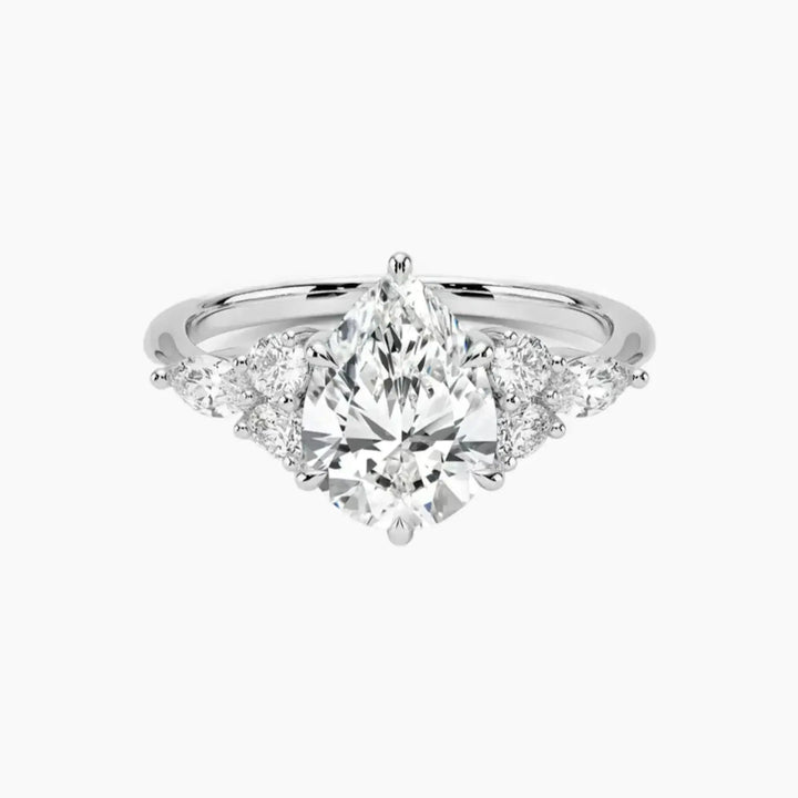 Ingrid Pear Designer 3 Carat Lab Grown Diamond Engagement Ring in 14K White Gold