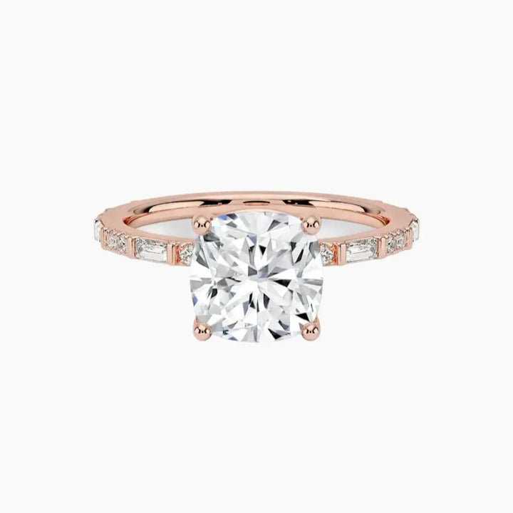 Evelina Cushion Designer 3 Carat Lab Grown Diamond Engagement Ring in 18K Rose Gold