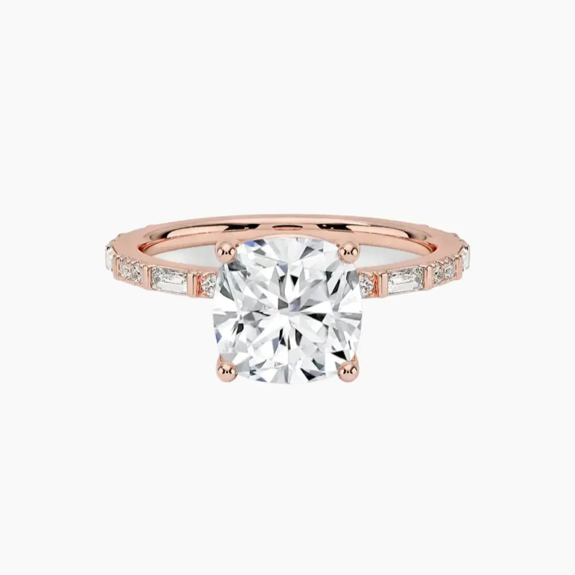 Evelina Cushion Designer 3 Carat Lab Grown Diamond Engagement Ring in 18K White Gold