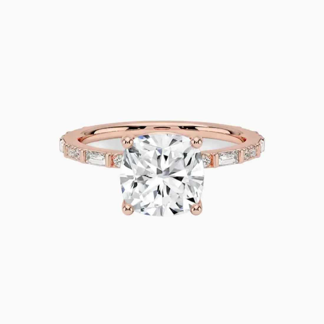 Evelina Cushion Designer 3 Carat Lab Grown Diamond Engagement Ring in 14K Rose Gold