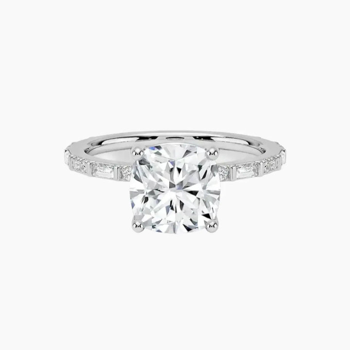 Evelina Cushion Designer 3 Carat Lab Grown Diamond Engagement Ring in 18K White Gold