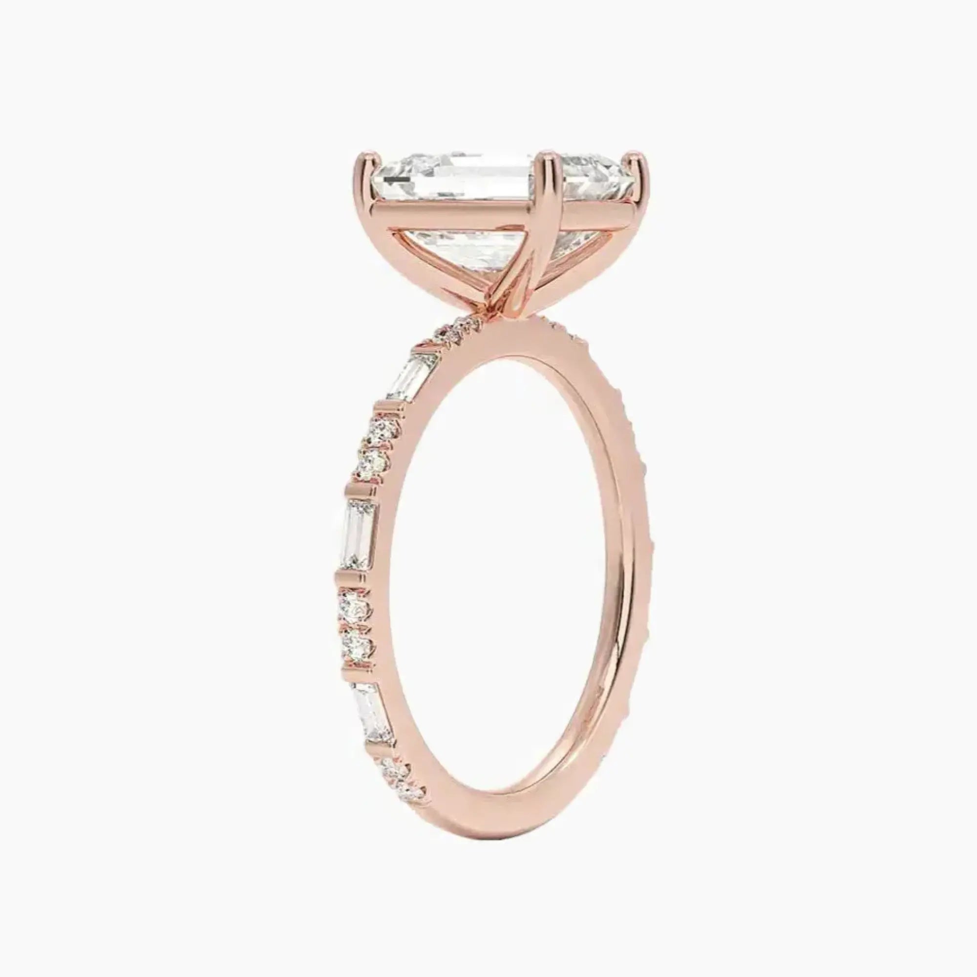 Evelina Emerald Designer 1.5 Carat Lab Grown Diamond Engagement Ring in 14K Rose Gold