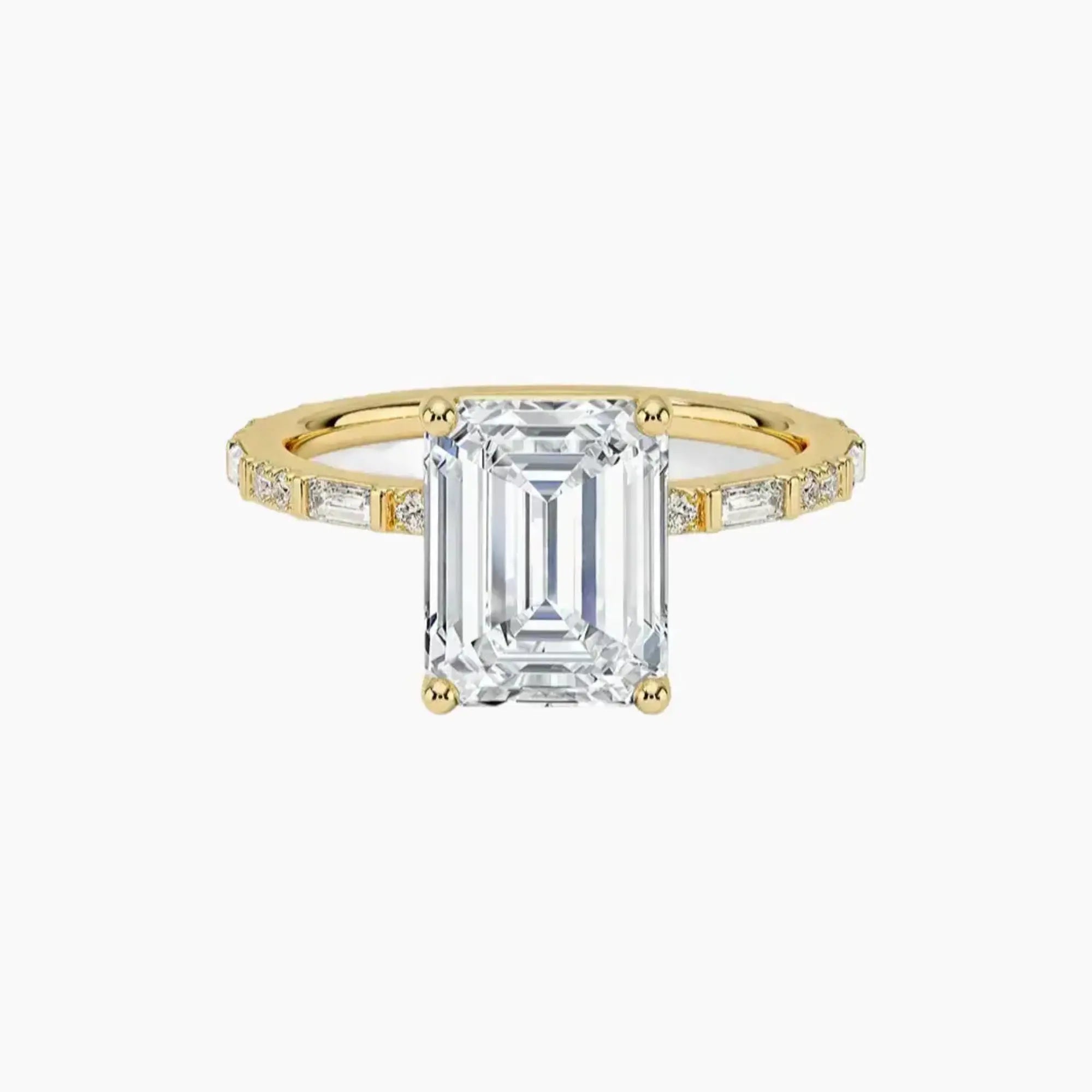 Evelina Emerald Designer 1 Carat Lab Grown Diamond Engagement Ring in 18K White Gold