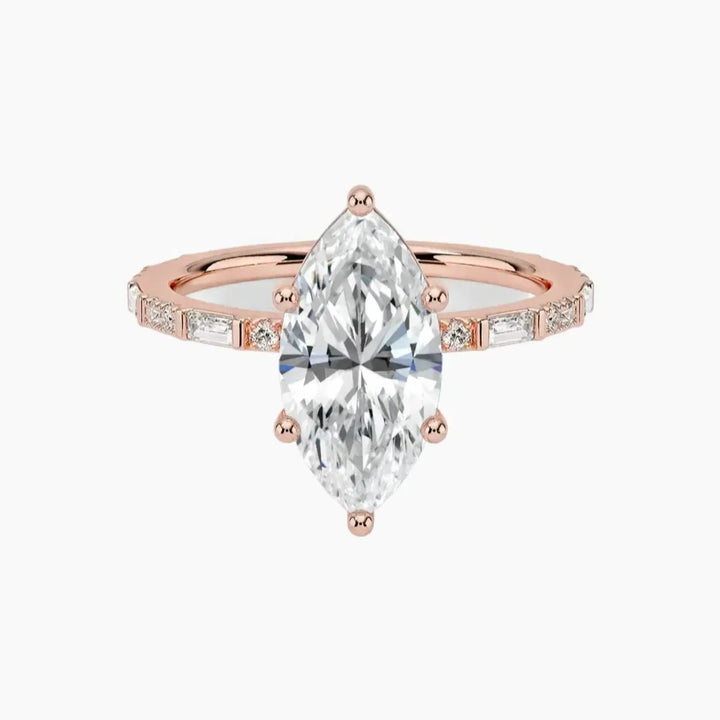 Evelina Marquise Designer 3 Carat Lab Grown Diamond Engagement Ring in 14K Rose Gold