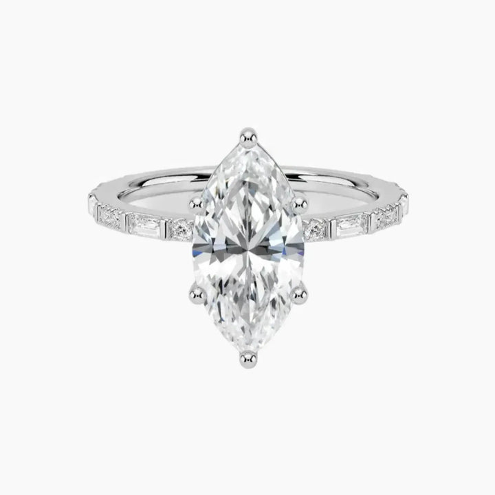 Evelina Marquise Designer 3 Carat Lab Grown Diamond Engagement Ring in 14K White Gold