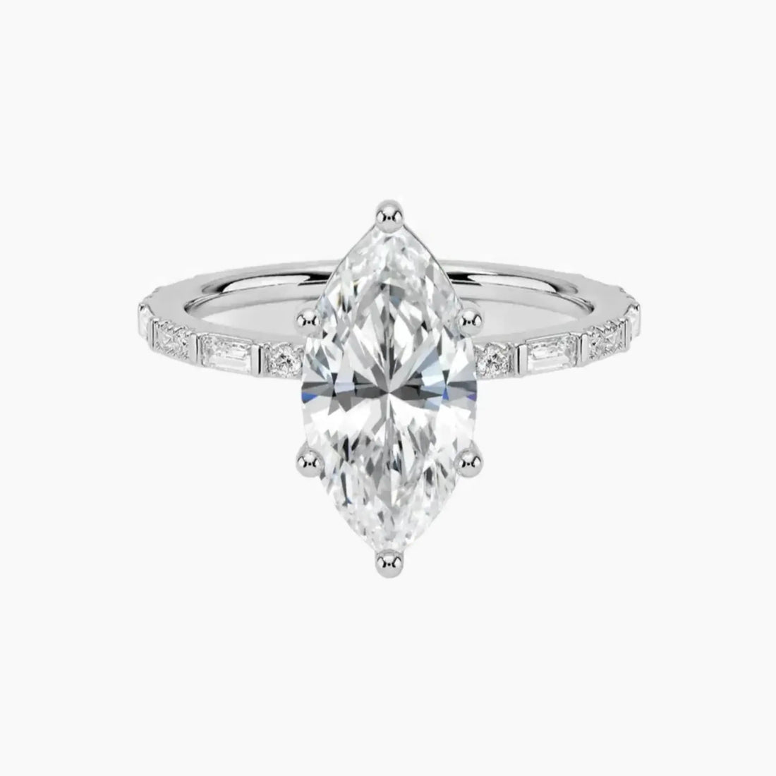 Evelina Marquise Designer 2 Carat Lab Grown Diamond Engagement Ring in 18K White Gold