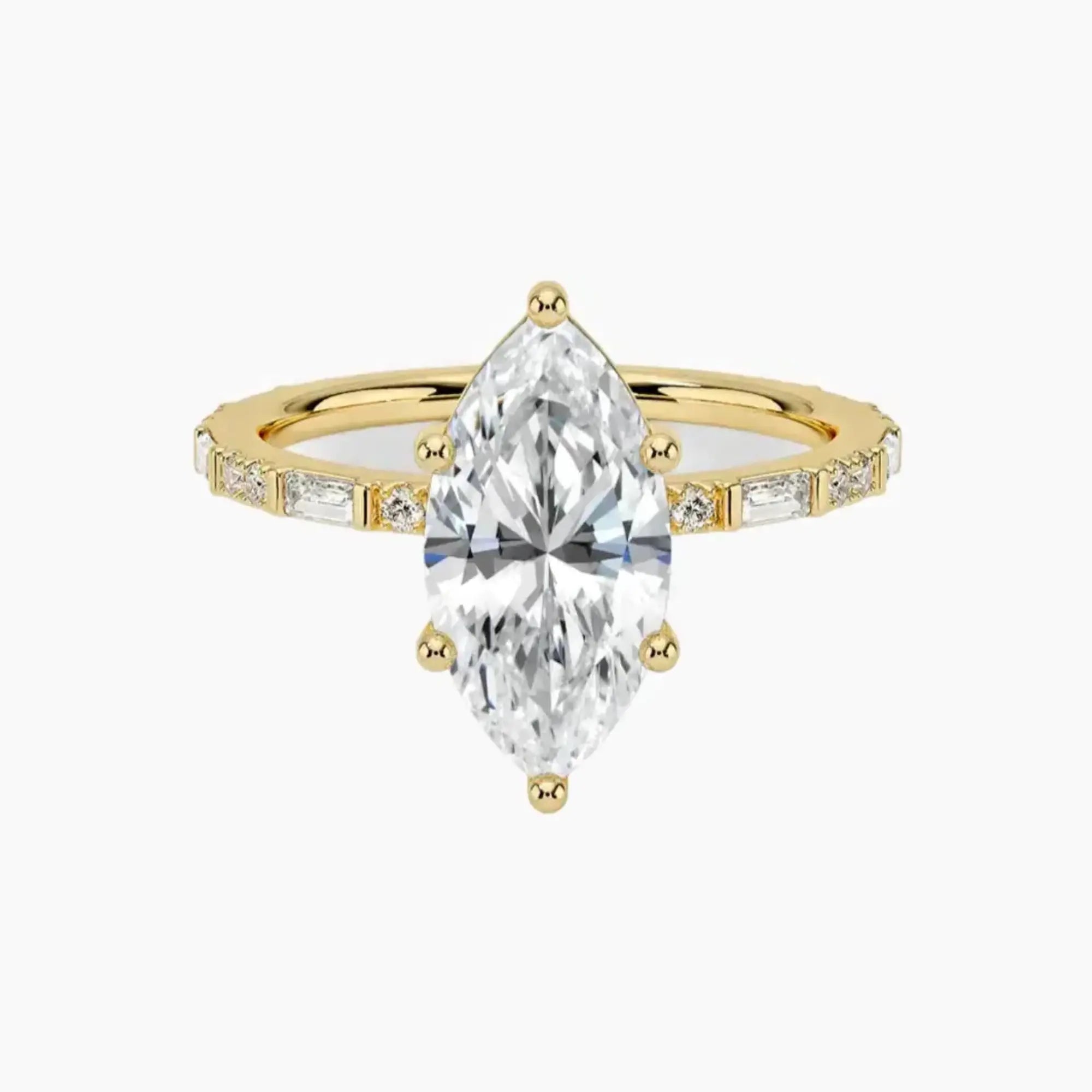 Evelina Marquise Designer 3 Carat Lab Grown Diamond Engagement Ring in 18K Yellow Gold