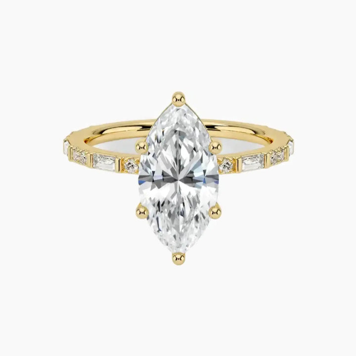 Evelina Marquise Designer 2.5 Carat Lab Grown Diamond Engagement Ring in 18K Yellow Gold