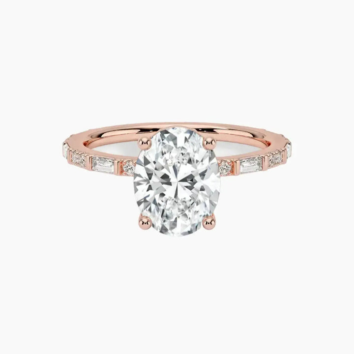 Evelina Oval Designer 3 Carat Lab Grown Diamond Engagement Ring in 18K Rose Gold