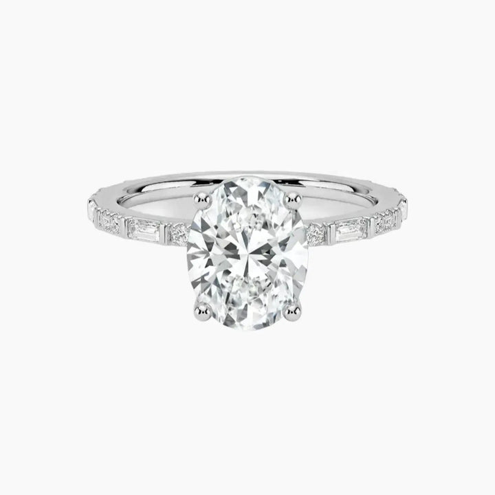 Evelina Oval Designer 3 Carat Lab Grown Diamond Engagement Ring in 14K White Gold
