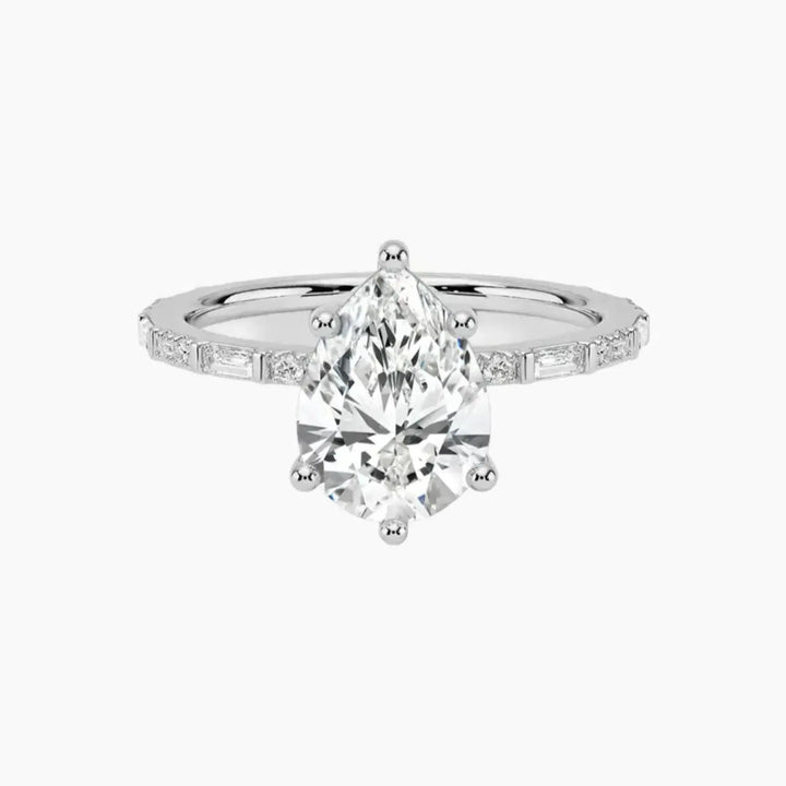 Evelina Pear Designer 1 Carat Lab Grown Diamond Engagement Ring in 18K White Gold