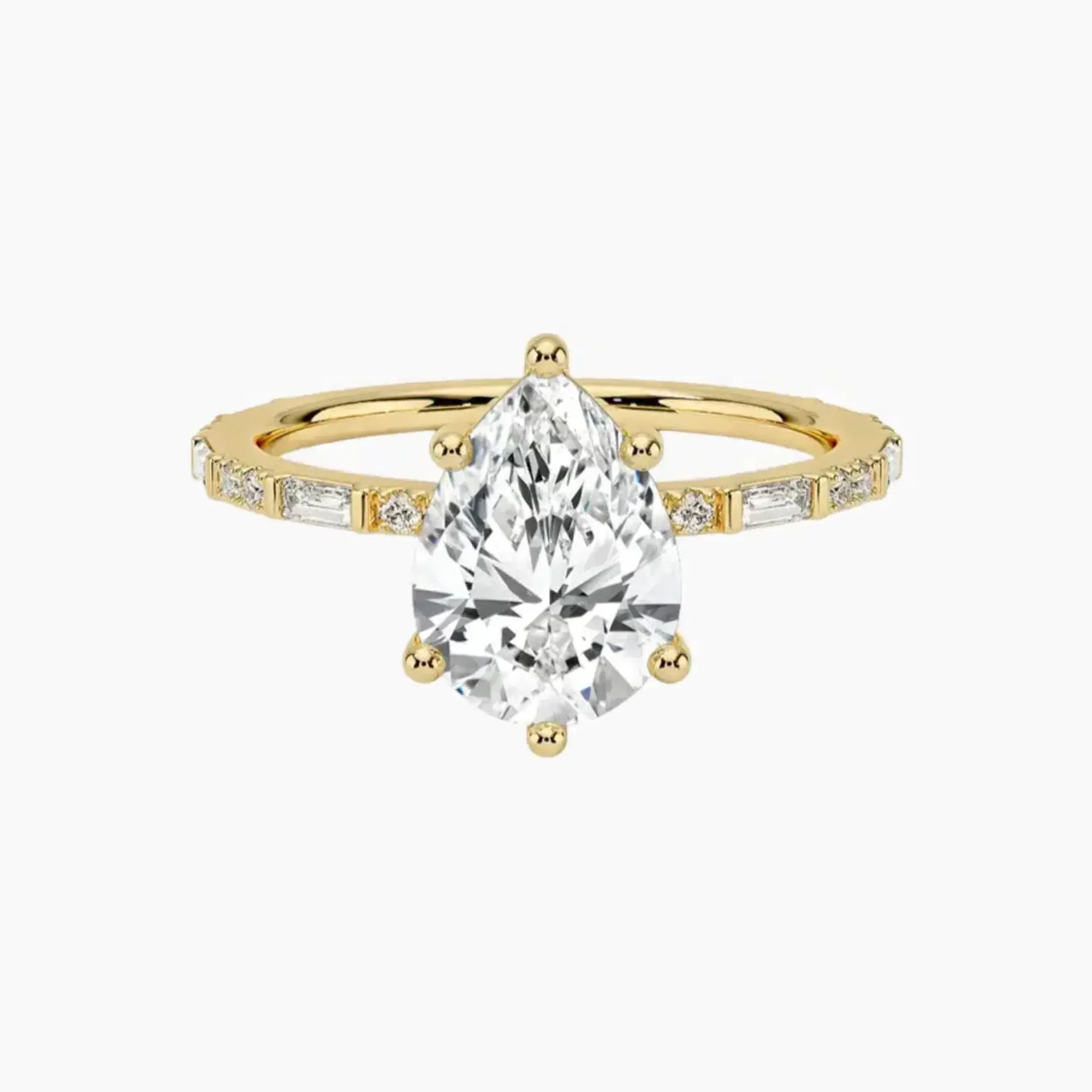 Evelina Pear Designer 3 Carat Lab Grown Diamond Engagement Ring in 14K Yellow Gold