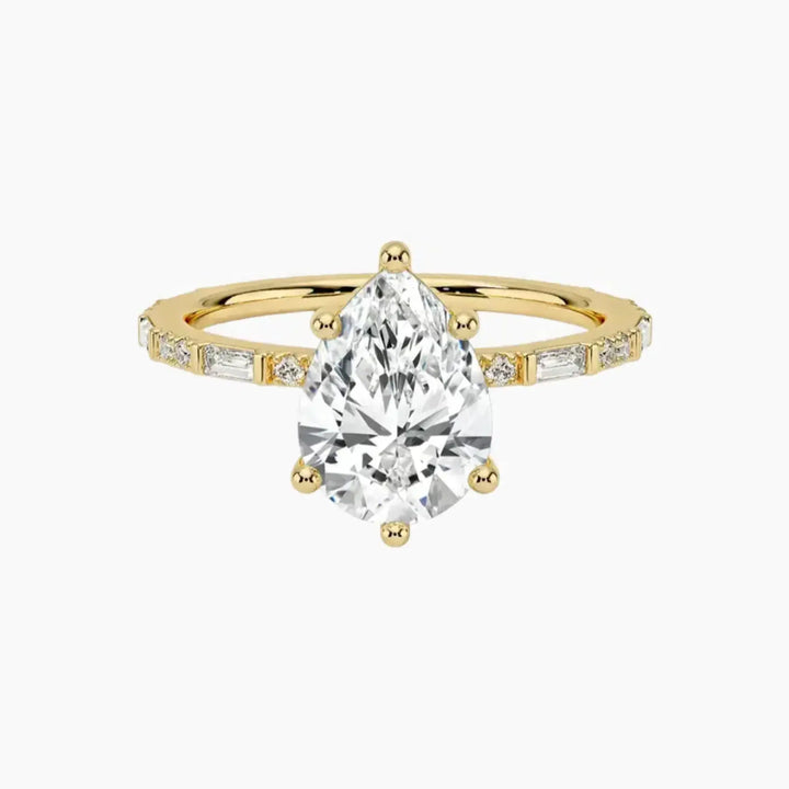 Evelina Pear Designer 3 Carat Lab Grown Diamond Engagement Ring in 14K Yellow Gold