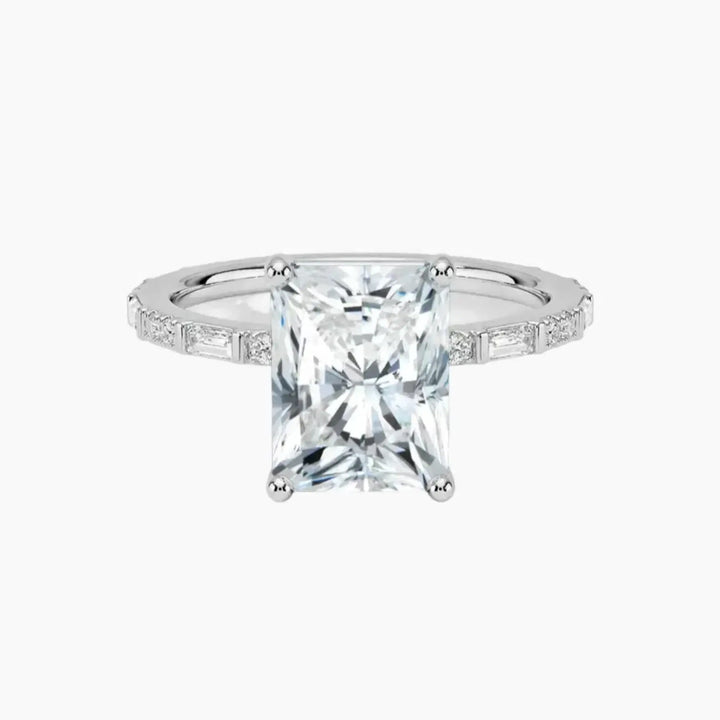 Evelina Radiant Designer 3 Carat Lab Grown Diamond Engagement Ring in 18K White Gold