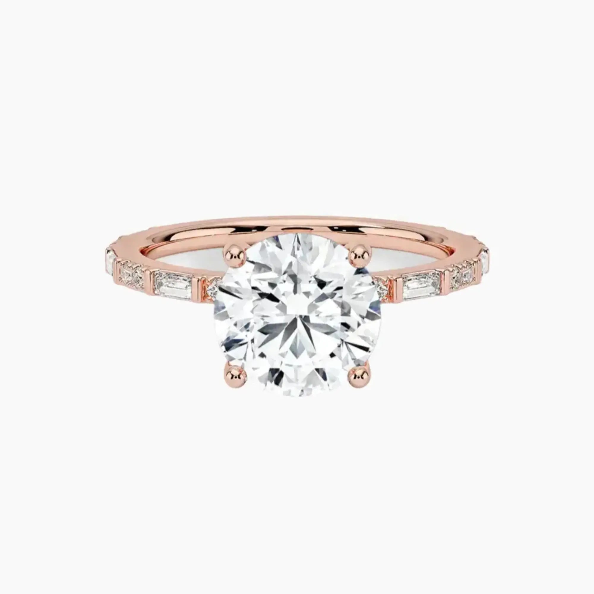 Evelina Round Designer 3 Carat Lab Grown Diamond Engagement Ring in 14K Rose Gold