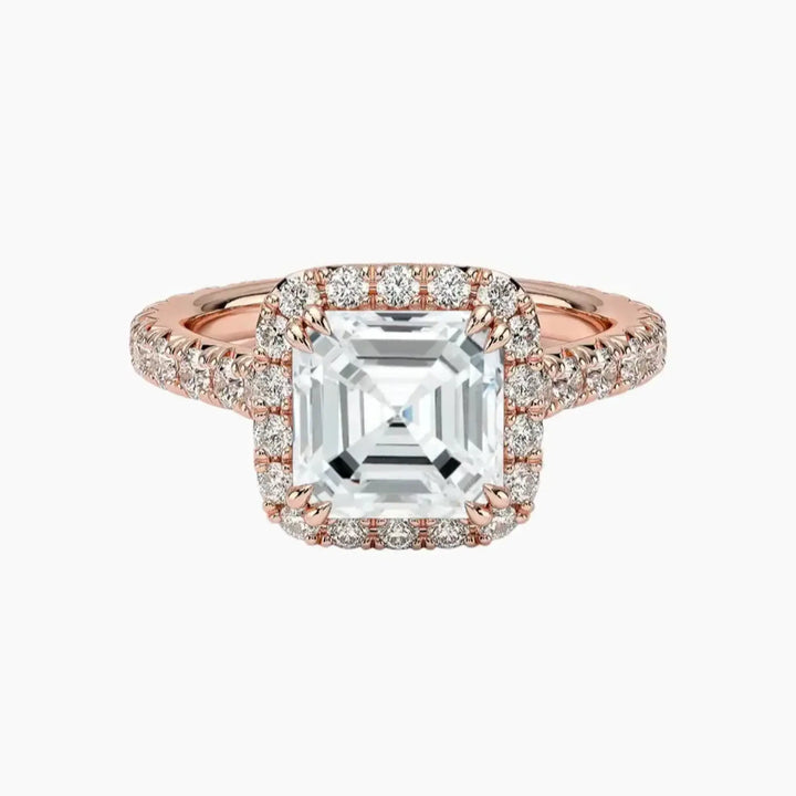 Ophelia Asscher Hidden Halo 3 Carat Lab Grown Diamond Engagement Ring in 18K Rose Gold