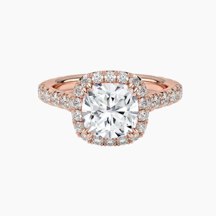 Ophelia Cushion Hidden Halo 2.5 Carat Lab Grown Diamond Engagement Ring in 18K Rose Gold