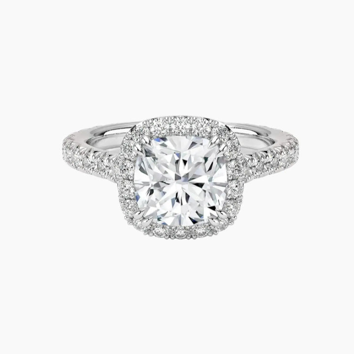 Ophelia Cushion Hidden Halo 3 Carat Lab Grown Diamond Engagement Ring in 14K White Gold