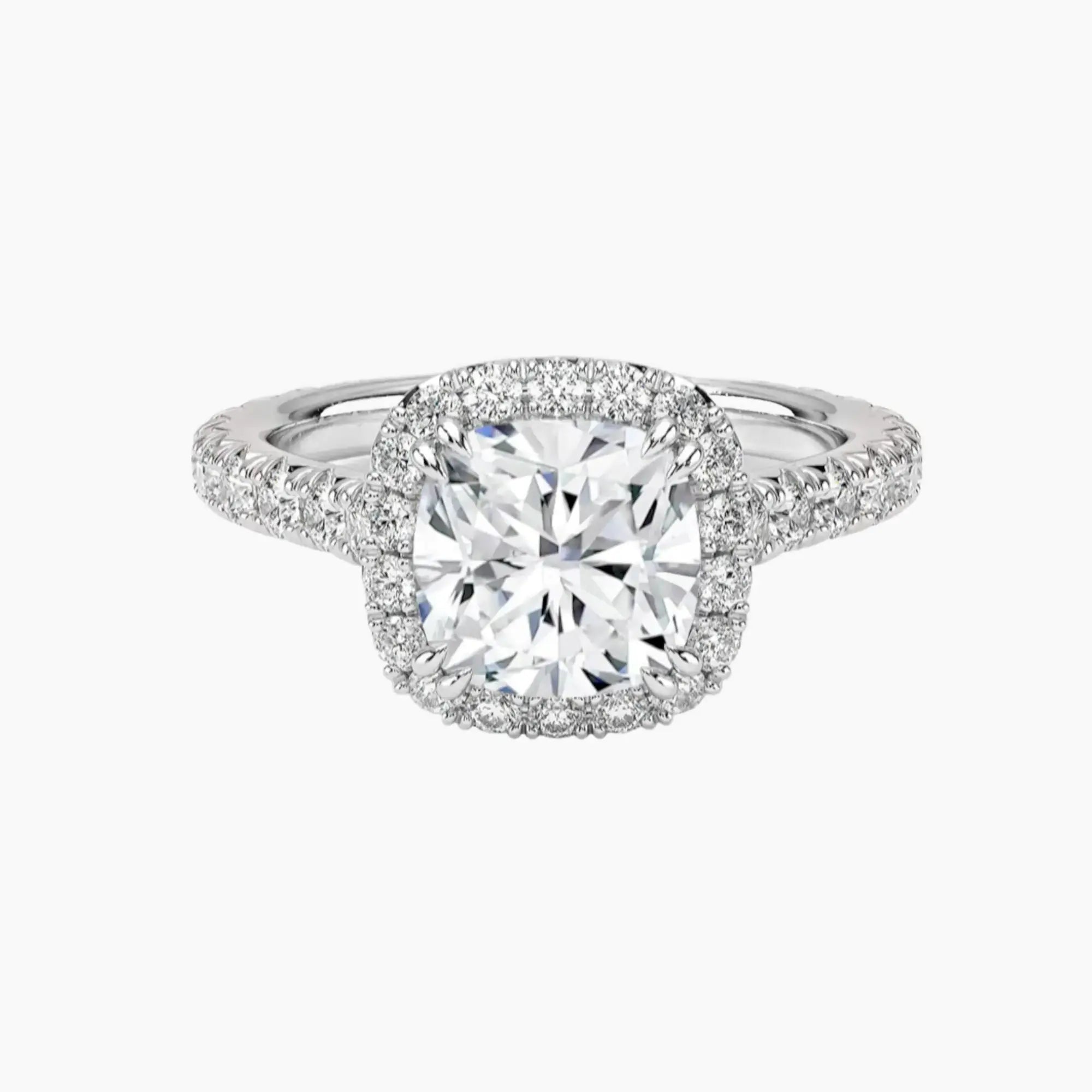 Ophelia Cushion Hidden Halo 2 Carat Lab Grown Diamond Engagement Ring in 18K White Gold