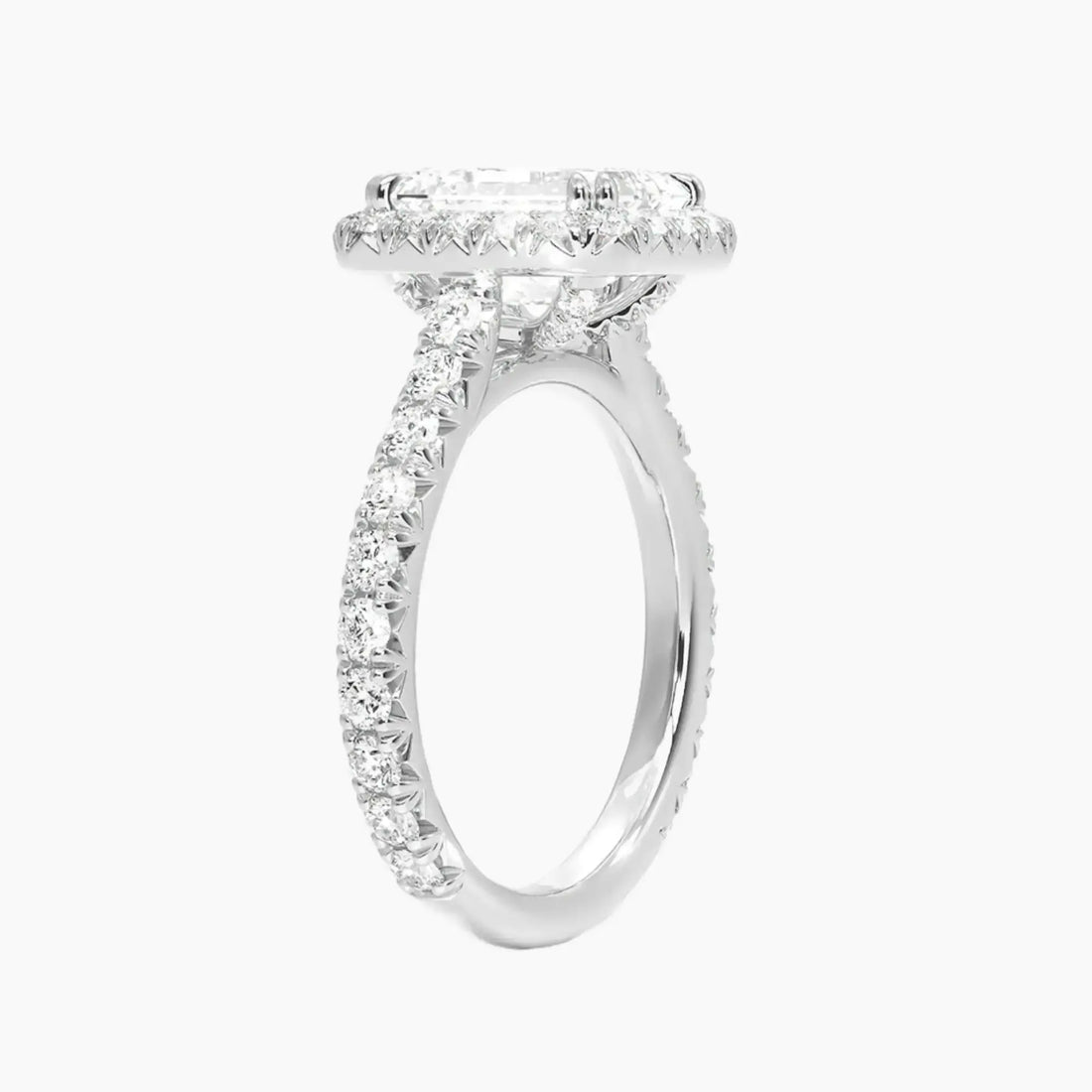 Ophelia Emerald Hidden Halo Diamond Ring Setting in 14K White Gold