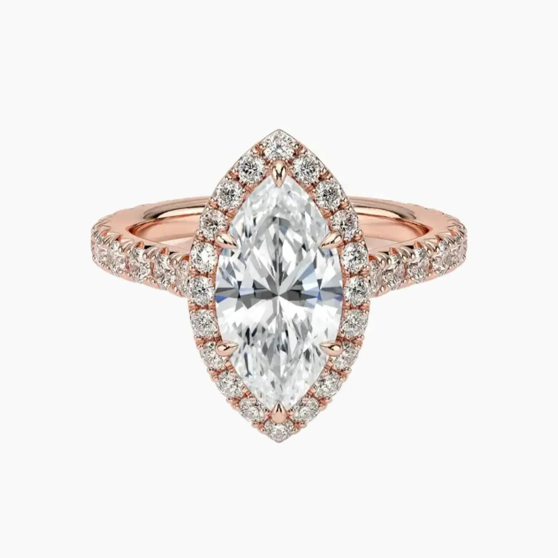 Ophelia Marquise Hidden Halo 2 Carat Lab Grown Diamond Engagement Ring in 18K Rose Gold