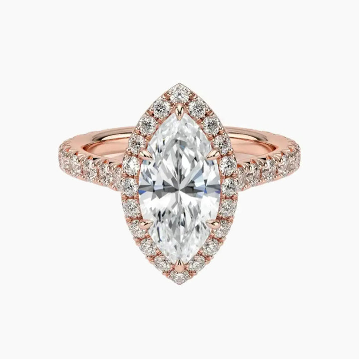 Ophelia Marquise Hidden Halo 2.5 Carat Lab Grown Diamond Engagement Ring in 18K Rose Gold