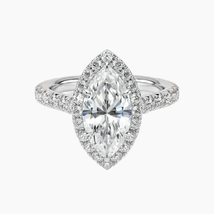 Ophelia Marquise Hidden Halo 3 Carat Lab Grown Diamond Engagement Ring in 18K White Gold