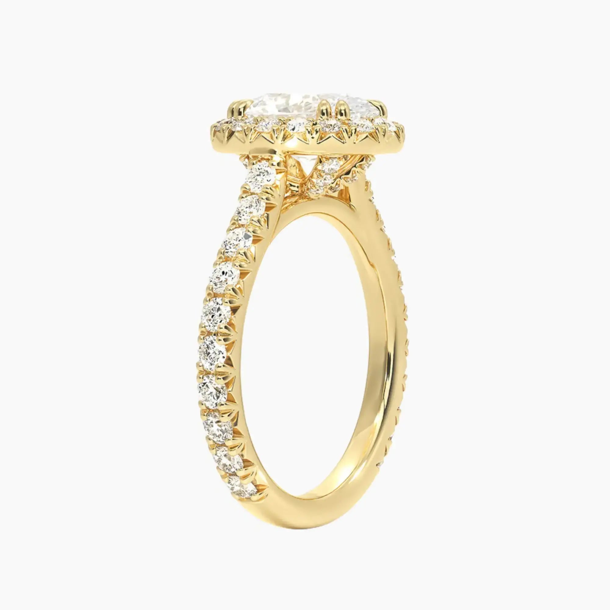 Ophelia Oval Hidden Halo 3 Carat Lab Grown Diamond Engagement Ring in 14K Yellow Gold