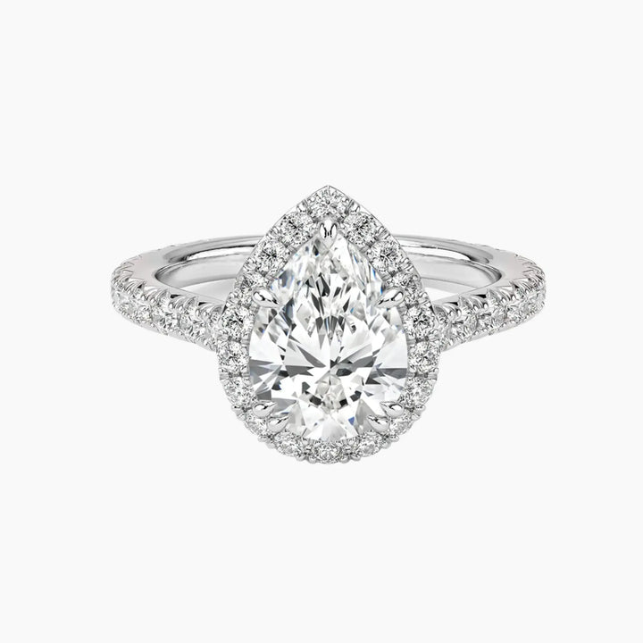 Ophelia Pear Hidden Halo 2 Carat Lab Grown Diamond Engagement Ring in 14K White Gold