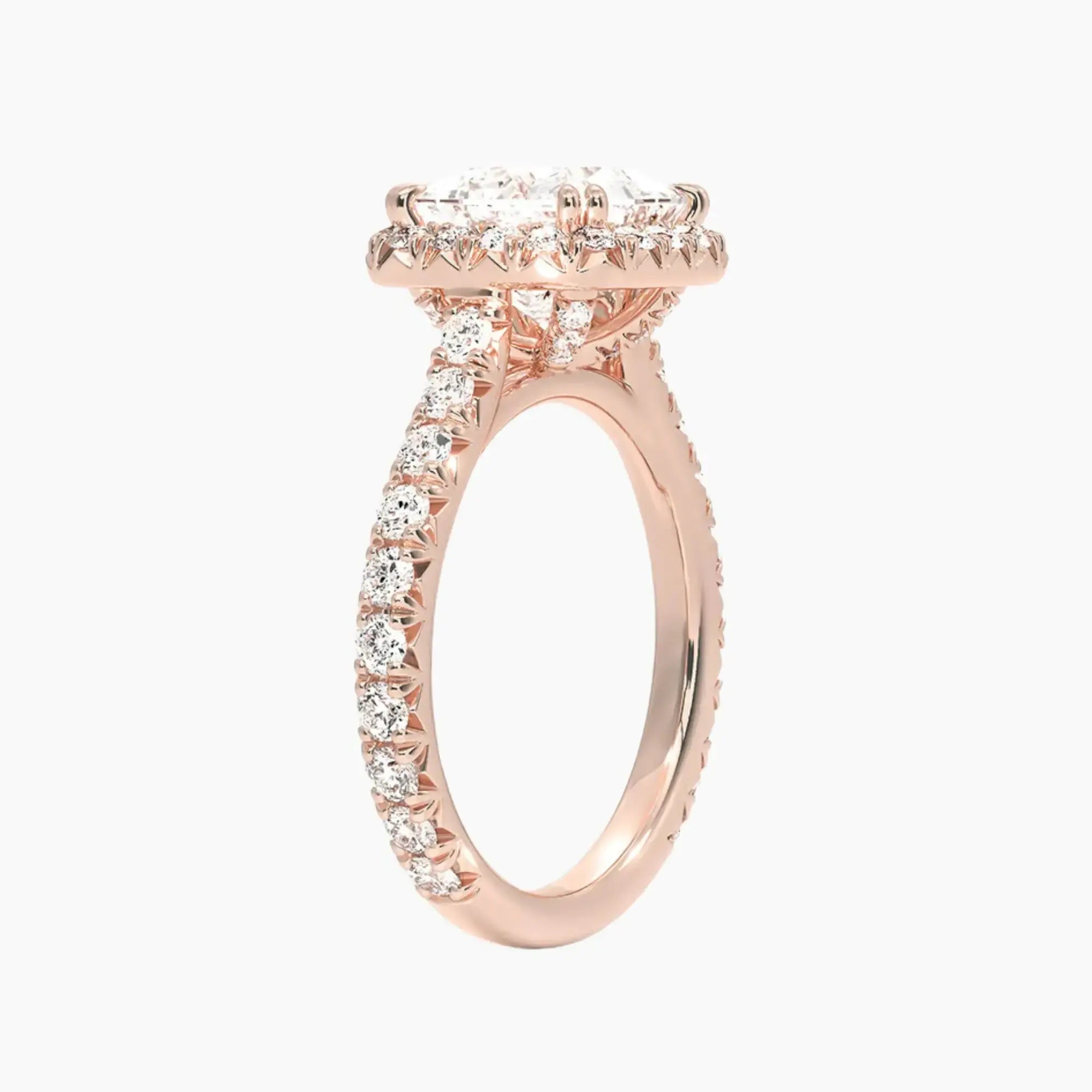 Ophelia Princess Hidden Halo Diamond Ring Setting in 18K Rose Gold