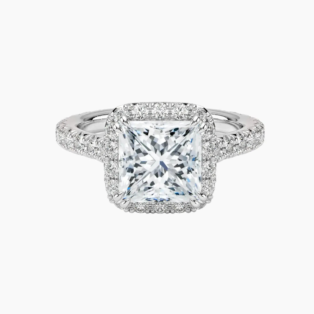 Ophelia Princess Hidden Halo 3 Carat Lab Grown Diamond Engagement Ring in 14K White Gold