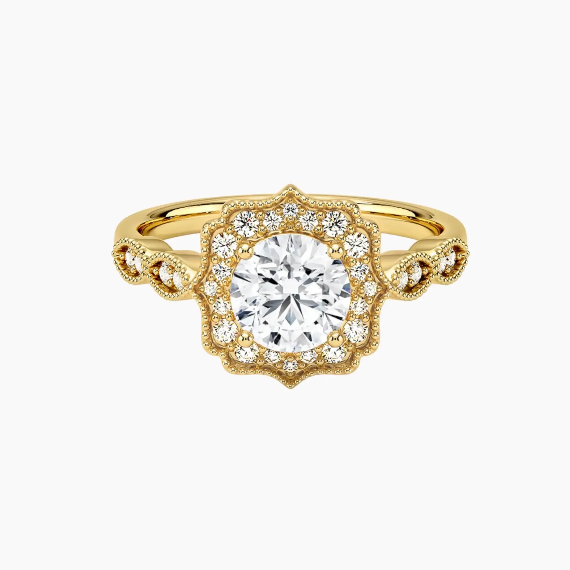 Talitha Round Diamond Ring Setting in 18K Yellow Gold