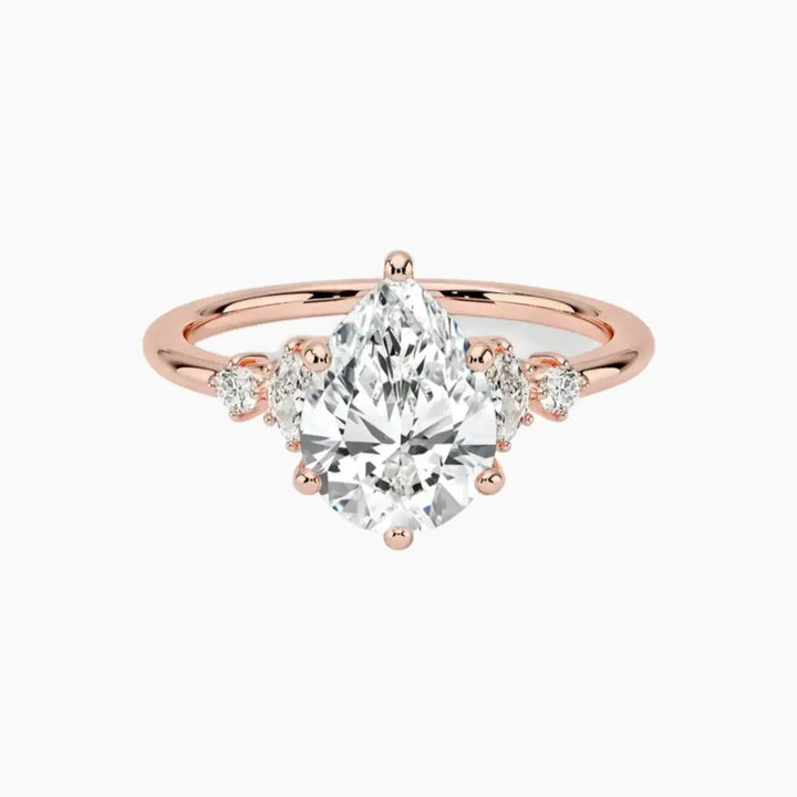 Jordana Pear Designer 3 Carat Lab Grown Diamond Engagement Ring in 14K Rose Gold