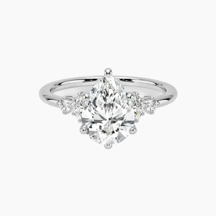 Jordana Pear Designer 3 Carat Lab Grown Diamond Engagement Ring in 18K White Gold