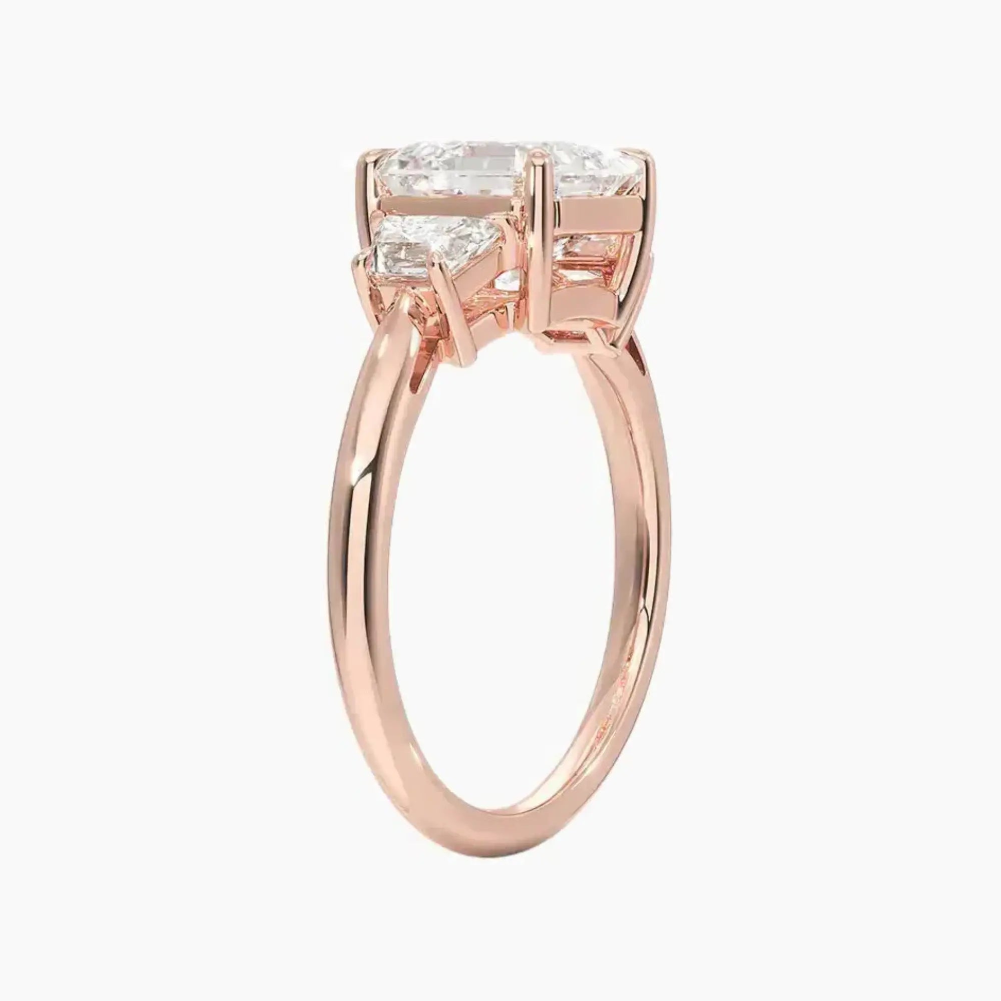 Oriana Asscher Three Stone 2.5 Carat Lab Grown Diamond Engagement Ring in 18K Rose Gold