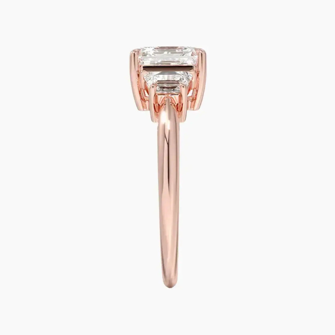 Oriana Asscher Three Stone 3 Carat Lab Grown Diamond Engagement Ring in 14K Rose Gold