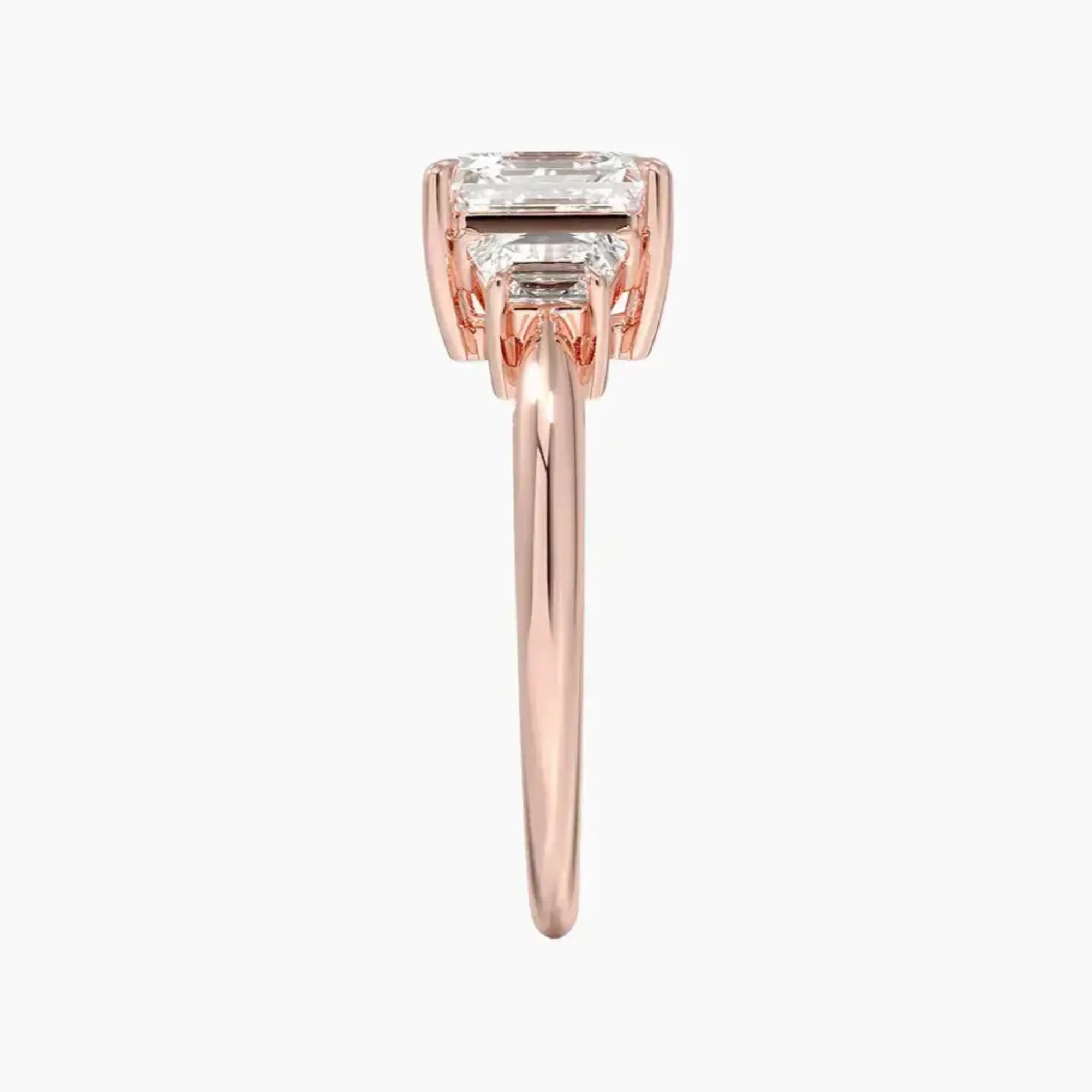 Oriana Asscher Three Stone 1 Carat Lab Grown Diamond Engagement Ring in 18K Rose Gold