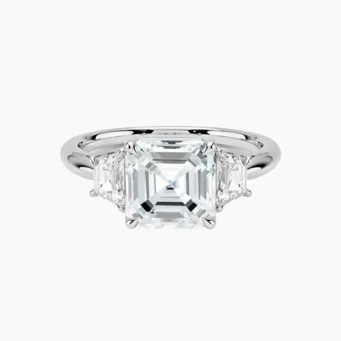 Oriana Asscher Three Stone 2.5 Carat Lab Grown Diamond Engagement Ring in 18K White Gold