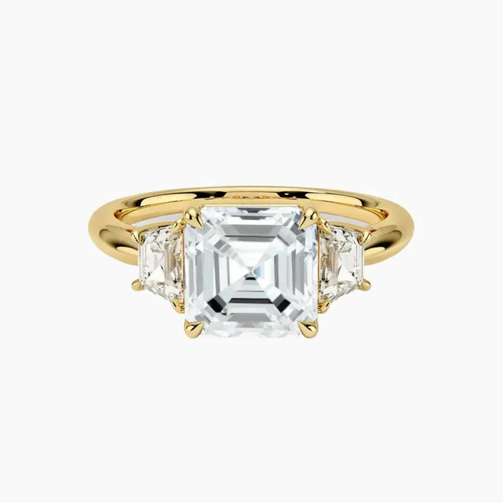 Oriana Asscher Three Stone 3 Carat Lab Grown Diamond Engagement Ring in 18K Yellow Gold