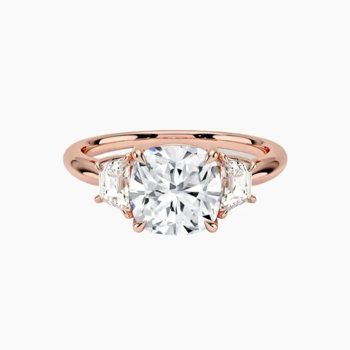 Oriana Cushion Three Stone 2.5 Carat Lab Grown Diamond Engagement Ring in 18K Rose Gold