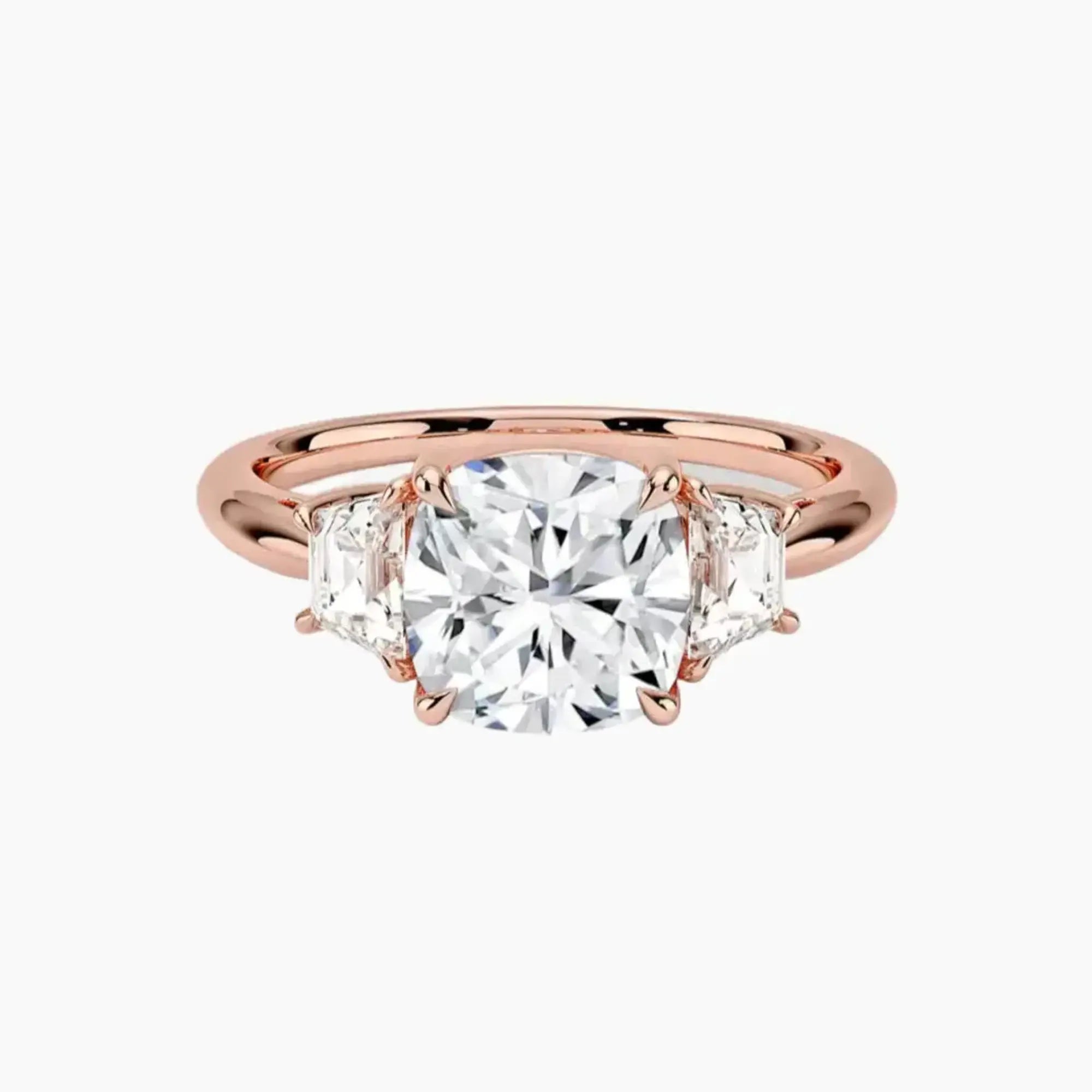 Oriana Cushion Three Stone 3 Carat Lab Grown Diamond Engagement Ring in 14K Rose Gold